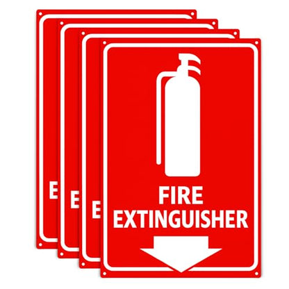 Fire Extinguisher Sign with Down Arrow, Two-Sided Metal Wall Mount, White on Red (4-Pack), 8x12 Inch - color: 4PK-Fire Extinguisher, size: 8"L x 12"W