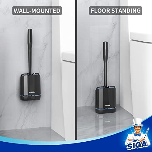 MR.SIGA Toilet Bowl Brush and Holder, Wall Mounted Toilet Brush, Black - color: Black, size: 4.8"L x 3.1"W x 15.7"H