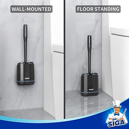 MR.SIGA Toilet Bowl Brush and Holder, Wall Mounted Toilet Brush, Black - color: Black, size: 4.8"L x 3.1"W x 15.7"H