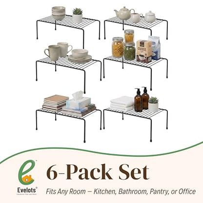 Evelots Wire Shelf Organizer Set Metal Cabinet Shelf Risers, 6-Pack, Black - color: Black - Regular, size: Set of 6
