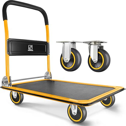 Wellmax Push Cart Dolly, Foldable Moving Platform Flat Cart, 330 lb, Yellow - color: Yellow, size: 330 Lbs