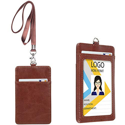 Teskyer Leather ID Badge Holder with Lanyard, Vertical Brown - color: Brown, size: Vertical