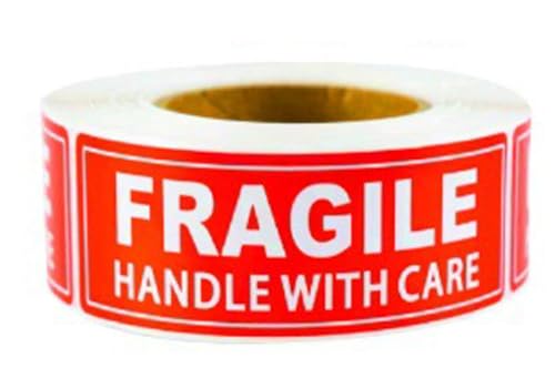 300PCS Fragile Stickers for Shipping Moving,1x3 Inch Small Glass Handle with Care Fragile Stickers Strong Adhesive Warning Packing Labels Mailing Sticker (Red Fragile)