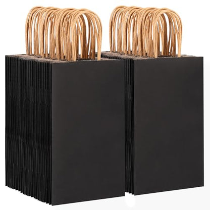 OUTUXED 150pcs Black Paper Bags with Handles, 5.25x3.2x8in Small Gift Bags - color: Black 5.25x3.2x8in, size: 1 Count (Pack of 150)