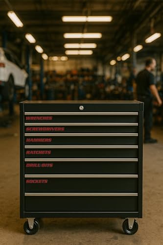 Magnetic Toolbox Labels, 11 Pack, Tool Chest Drawers, USA Made (Red) - color: Red