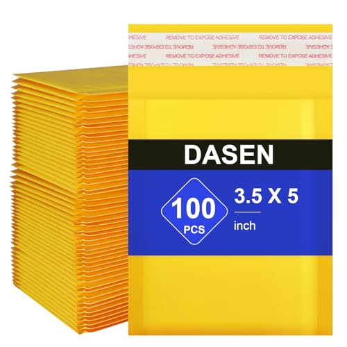Dasen Kraft Bubble Mailers 3.5x5 Inch 100 Pcs,Small Self-Sealing Waterproof Cushioned Mail Shipping Bags,Yellow Padded Envelopes #0000 - size: 3.5x5-100Pc