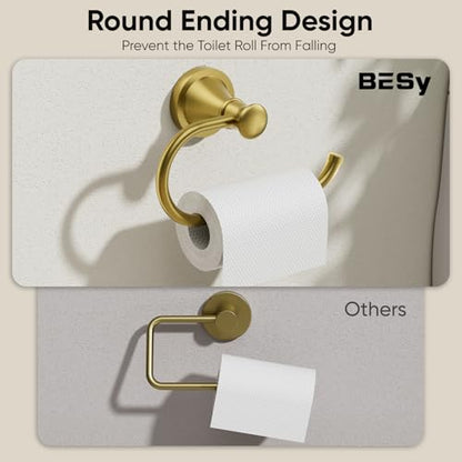 BESy Toilet Paper Holder Wall Mounted Bathroom Tissue Holder Brushed Gold - color: Brushed Gold