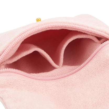 2pcs Zipper Small Velvet Jewelry Pouches,4"x4",Pink - color: Pink+Grey