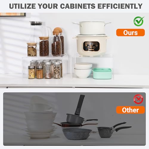 Clear Acrylic Cabinet Organizer Shelf 4Pcs, Stackable Cabinet Shelves, Dish Organizer for Cabinet, Kitchen Cabinet Organizer Riser, Pantry Cupboard Storage for Spice Bottles, Mugs, Small Plates & Jars