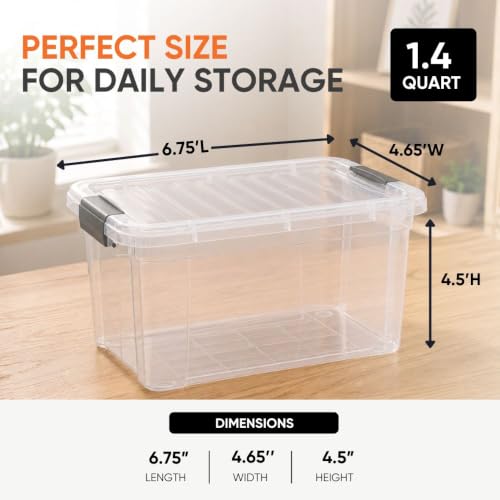 Superio 1.4 Quart Mini Clear Plastic Storage Container with Lid, Stackable Small Organizer Box for Crayons, Art Supplies, Beads, Sewing, Stationery & Food Storage, 2 Pack - size: 1.4 Quart