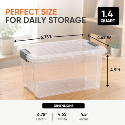 Superio 1.4 Quart Mini Clear Plastic Storage Container with Lid, Stackable Small Organizer Box for Crayons, Art Supplies, Beads, Sewing, Stationery & Food Storage, 2 Pack - size: 1.4 Quart