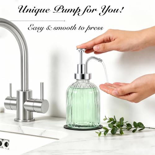 SheeChung 12oz Clear Glass Liquid Soap Dispenser,Silver Pump,Striped,1 Pack - color: Clear, Silver Pump, 1pc