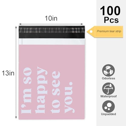 Whaline 100Pcs Blush Pink Poly Mailer 10 x 13 Inch Tear-Resistant Mailing Bags with Self-Seal Deliver Envelopes Waterproof Plastic Packaging Bags for Small Business Packing Moving - style: Blush Pink Text