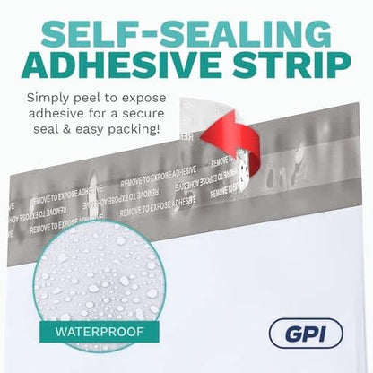 24" x 24" Extra-Large Poly Mailer Envelopes - 200 Count, Self Seal White Plastic Mailing Bags with Adhesive Strip, 2.5 Mil Thick, Waterprrof & Tear/Puncture Proof Unpadded Shipping Mailers - GPI - size: 24" x 24"