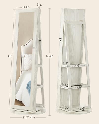 SONGMICS 360° Swivel Jewelry Cabinet, Full-Length Mirror, Lockable - color: White, style: Framed Mirror, Classic