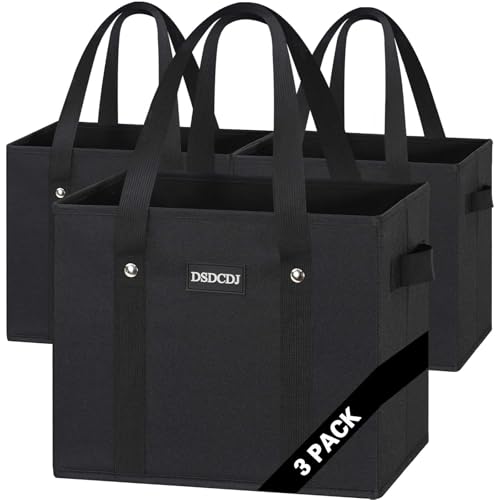 Reusable Grocery Bags 3 Pack - 800D Heavy Duty Oxford Shopping Bags with Metal Rivet Reinforced Handles & Sturdy Bottom, Foldable Grocery Totes, Holds 65+ lbs, Black - color: Black, size: 3 Pack