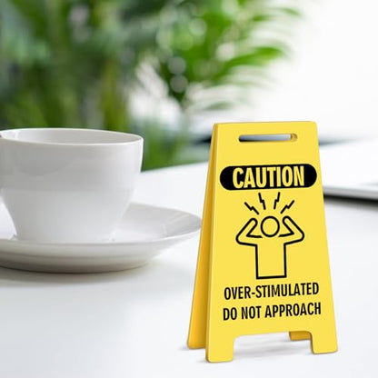 Funny Office Desk Accessories Decor OVER- STIMULATED Acrylic Mini Floor Do Not Disturb Sign Funny Cute Gag Office Decorations Gifts for Work Women - style: OVER-STIMULATED