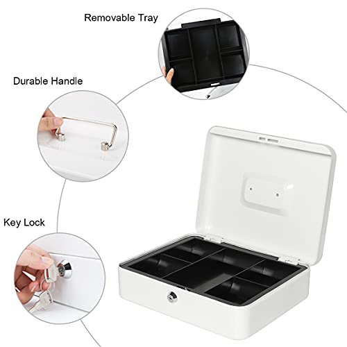 Cash Box with Money Tray and Key Lock, Parrency Large Money Box, 11 4/5" x 9 2/5" x 3 1/2", (XLarge with Key Lock White, XLarge) - color: White, size: XLarge（11.8")