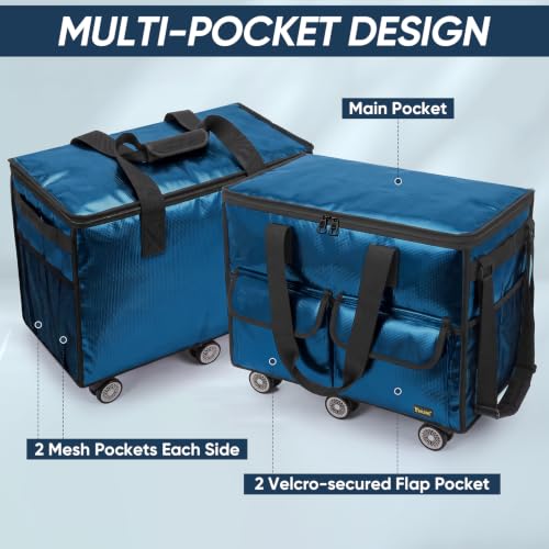 BALEINE Reusable Grocery Bag on Wheels, Foldable Rolling Tote Bag - color: Navy- Wide, size: Medium