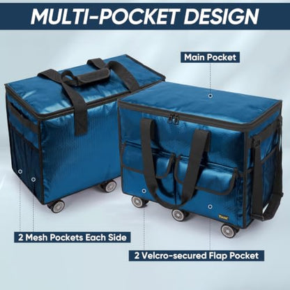BALEINE Reusable Grocery Bag on Wheels, Foldable Rolling Tote Bag - color: Navy- Wide, size: Medium