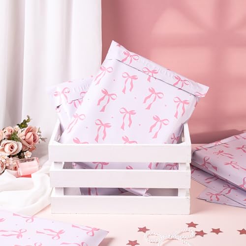 RUSPEPA 100 Pcs Pink Bow Poly Mailer, Coquette Bowknot Waterproof Shipping Mailers, Heavy Duty Self Adhesive Shipping Bags for Large Mailing Envelopes Bulk Tear Resistant Packaging, 10 x 13 Inches - color: Pink Bow, size: 10 x 13 Inches