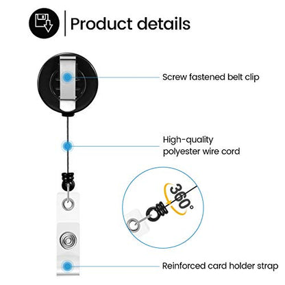 Zonon 100 Pcs Retractable Badge Reel ID Holder with Clip,Black - color: Black