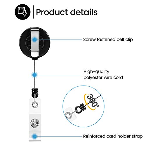 Zonon 100 Pcs Retractable Badge Reel ID Holder with Clip,Black - color: Black