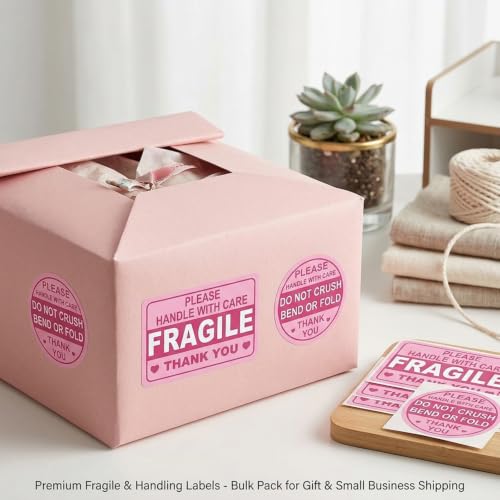300 Pcs Fragile Stickers for Shipping, Pink Handle with Care Labels, 3 x 2 Inch Fragile Labels and 2 Inch Do Not Bend Stickers for Moving Boxes, Mailers, Packaging