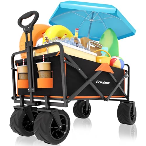 EchoSmile Wagons Carts Foldable Heavy Duty 350Lbs Capacity, Black&Orange - color: Black＆orange