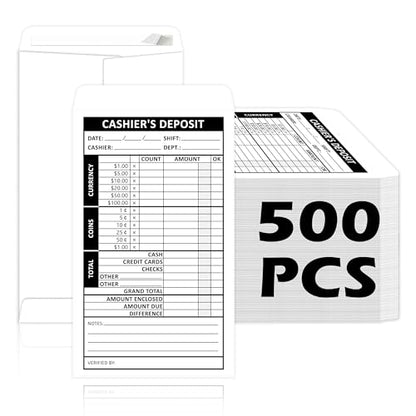 500 Pcs Cashiers Report Envelope 4 x 6.5 Inch Cash Drop Envelopes Money Envelopes Deposit Envelopes for Cash Self Seal for Retail Store Bank Restaurant Cash Handling (500, White)
