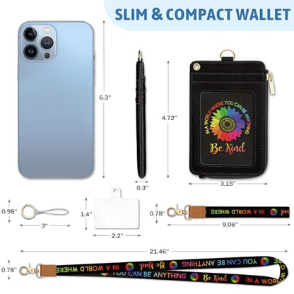 Be Kind Sunflower Lanyard Wallet with ID Badge Holder, Small RFID Keychain - color: Be Kind Sunflower