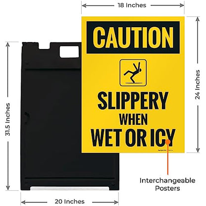 Caution Slippery When Wet Or ICY Sidewalk Sign Kit, (SI-76037) - size: 18x24 Inches, style: A-frame + 2 Panel Kit