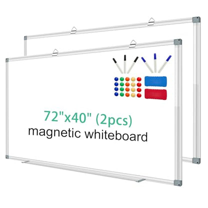H-Qprobd Whiteboard Dry Erase White Board for Wall 72x40 (2pcs) Magnetic Boards for Office Classroom & Home, Large Wall Whiteboard Including 6 Markers, 20 Magnets, 2 Erasers - size: 72"x40"(2pcs)
