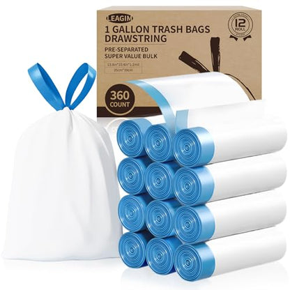 Small Trash Bags 1 Gallon, 360 Count -1.2 Mil Drawstring Mini Garbage Bags, White Plastic Trash Can Liners for Bathroom Accessories, 4 Liter, Bedroom, Dorm Room Essentials, Office - color: 1gal-360