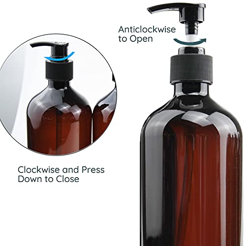 Empty Plastic Bottles with Pump Dispenser, Amber, 500ml/16.9oz, 6 Pack - color: Amber, size: 6 Pack