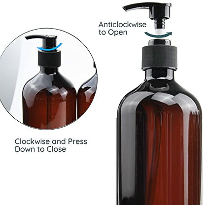 Empty Plastic Bottles with Pump Dispenser, Amber, 500ml/16.9oz, 6 Pack - color: Amber, size: 6 Pack