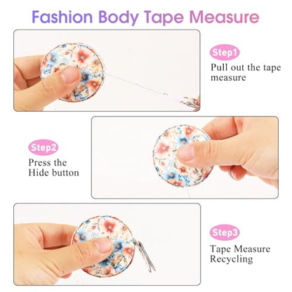 Retractable Mini Leather Tape Measure, Auto Retract Peach Blossoms - color: Peach Blossoms