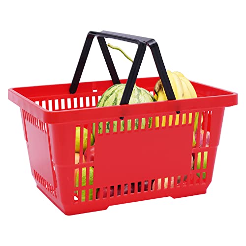 12pcs Shopping Baskets With Handles Stackable Plastic Shopping Baskets 21L Durable Plastic Shopping Cart Portable Shopping Basket For Supermarket Retail Shop Book Store Laundry (12 red) - color: 12 red
