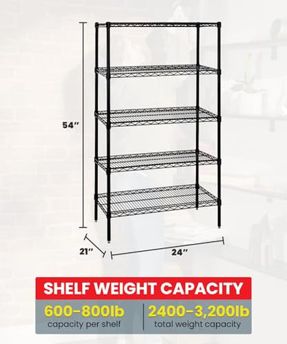 Quantum Storage Systems WR54-2124BK Wire Shelving Starter Kit, 24" W x 21" D x 54" H, 600 lbs Capacity, Carbon Steel, Epoxy Coated, Black, NSF - color: Black Epoxy, size: 54H x 24W x 21D