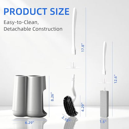 Toilet Brush and Holder Set with Pumice Stone, Toilet Pumice Stone Combo - color: Gray