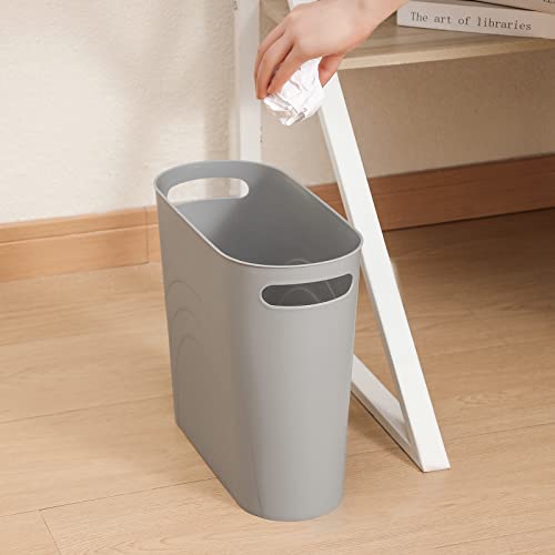 rejomiik Small Trash Can, Slim Garbage Can Plastic Waste Basket with Handles 3.5 Gallon Container Bin for Narrow Spaces Bathroom, Bedroom, Kitchen, Office at Home, 2 Pack Grey - color: Grey, size: 2 pack