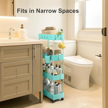 Pipishell 4 Tier Slim Storage Cart with Wheels, Laundry Cart, Turquoise - color: Turquoise, size: 4-Tier