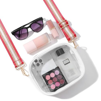 TOBVZOO Clear Bag Stadium Approved, Crossbody Transparent Bag for Concerts Sports Events, Purses for Men & Women - color: White - Red Gold Striped Strap