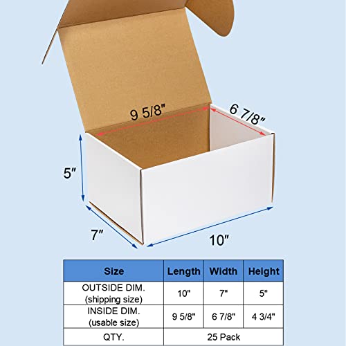 Wowxyz 10x7x5" 25 Pack Shipping Boxes - White Corrugated Cardboard Mailing Boxes for Small Business - Flat Empty Literature Mailer Packaging Supplies - size: 10x7x5"