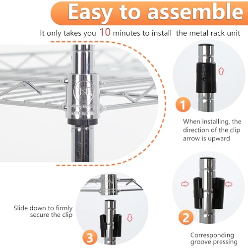 BestOffice | 5-Tier Wire Shelf | 17" x 12" x 48" | Chrome - color: Chrome, size: 17"D x 12"W x 48"H