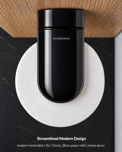 simpletome ONE Hand Tear Paper Towel Holder Under Cabinet Adhesive or Drilling Installation Aluminum Alloy + ABS (Black) - color: Black