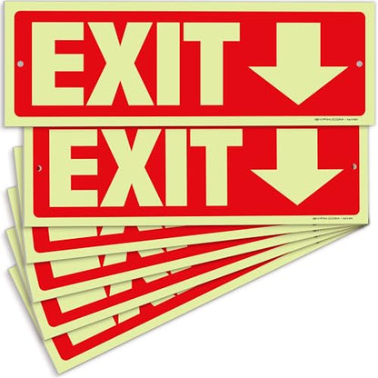 iSYFIX Exit Signs with Down Arrow, 6 Pack, 12x4 Inch, Glow in Dark - color: Plastic Down Glow, size: 6 Pk 12x4