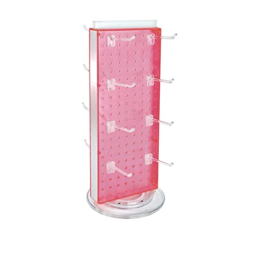 Azar Displays 700508-PNK-4C16 8-Inch W by 20-Inch H Revolving Black Pegboard Counter Display with 16-Pack of 4 inch Locking Hooks, Pink - color: Pink, style: Pegboard + Hooks