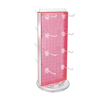 Azar Displays 700508-PNK-4C16 8-Inch W by 20-Inch H Revolving Black Pegboard Counter Display with 16-Pack of 4 inch Locking Hooks, Pink - color: Pink, style: Pegboard + Hooks