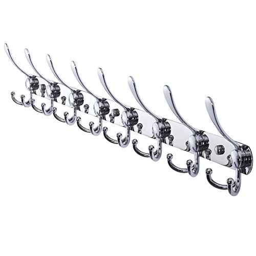 Dseap Coat Rack Wall Mount - 29.5” Long 8-Tri-Hooks Heavy Duty Coat Hanger Rail Wall Hooks for Hanging Coats Hats Clothing Clothes Purse Mudroom Entryway, Chromed - color: Chrome Finish, size: L=29.5” (1 Pcs)
